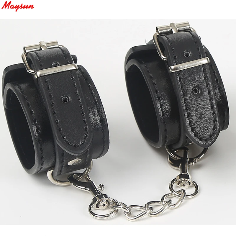 pu leather bondage restraint gay handcuffs in korea