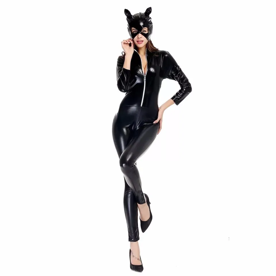 2017 New Sexy Catwoman Suit Fancy Dress Shiny Super Hero Black Leather Catwomens Costume