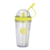 T163 plastic drinking mug with silicone straw water cup double wall water bottle