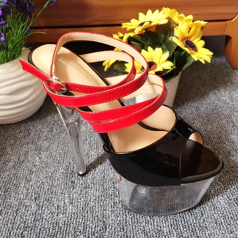 Leecabe 7 Inch Women Mary Jane Platform Pu Pumps 15cm Sexy Red High