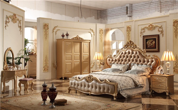 Hotel Used Luxury Royal Bedroom Furniture Set With Mirrored