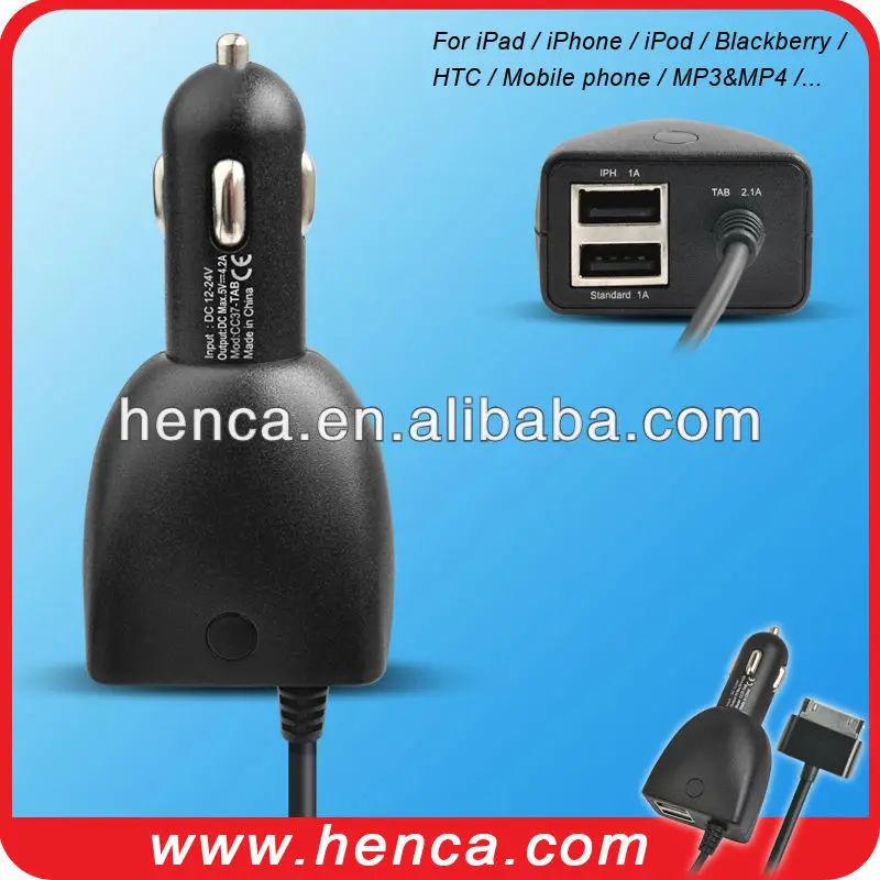 Good quality Mobile phone dual usb car charger with cables 5v 4600mA