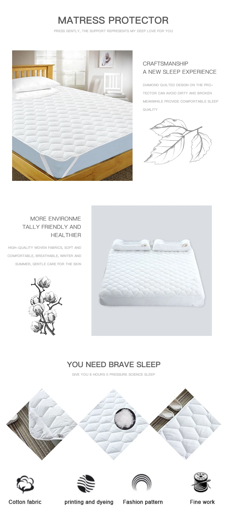 Customized Color Quilted Fitted Waterproof Cooling Mattress Pad