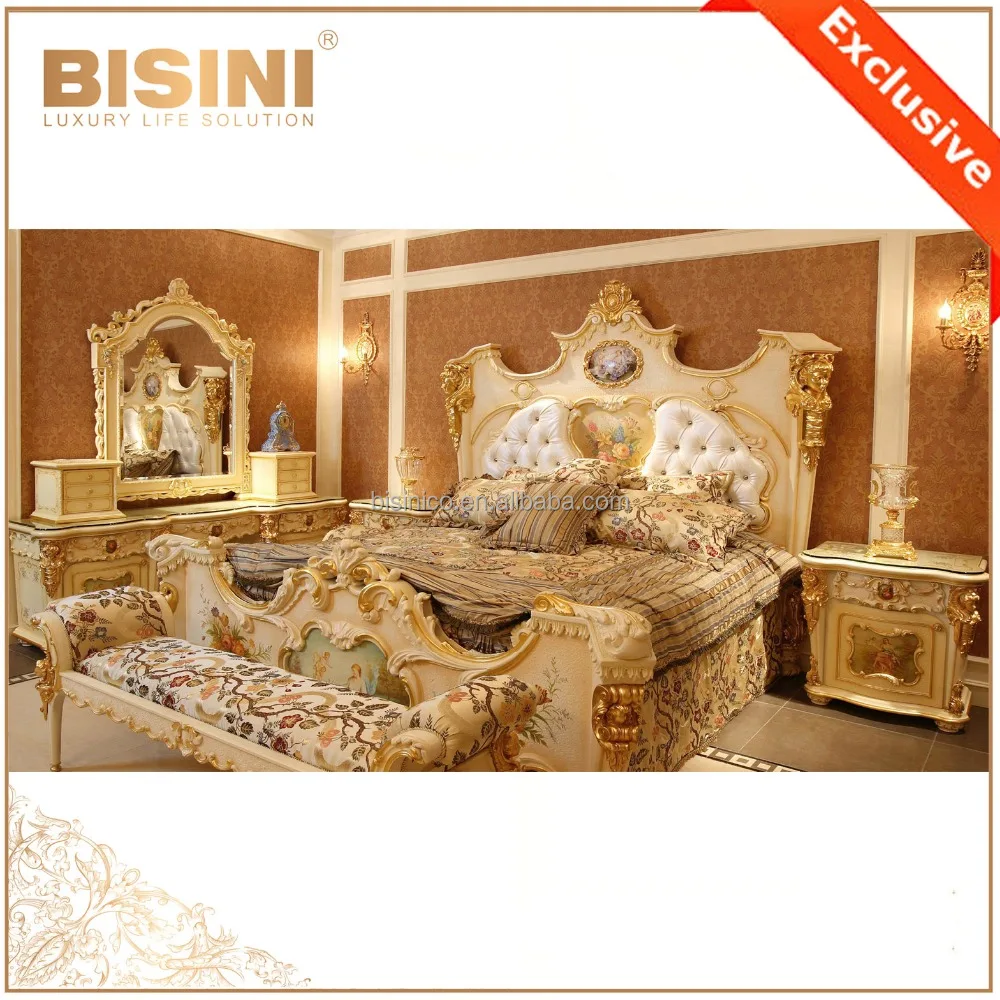 Franse rococo stijl royal king size bed/fantastische paleis ... Slaapkamer set houten