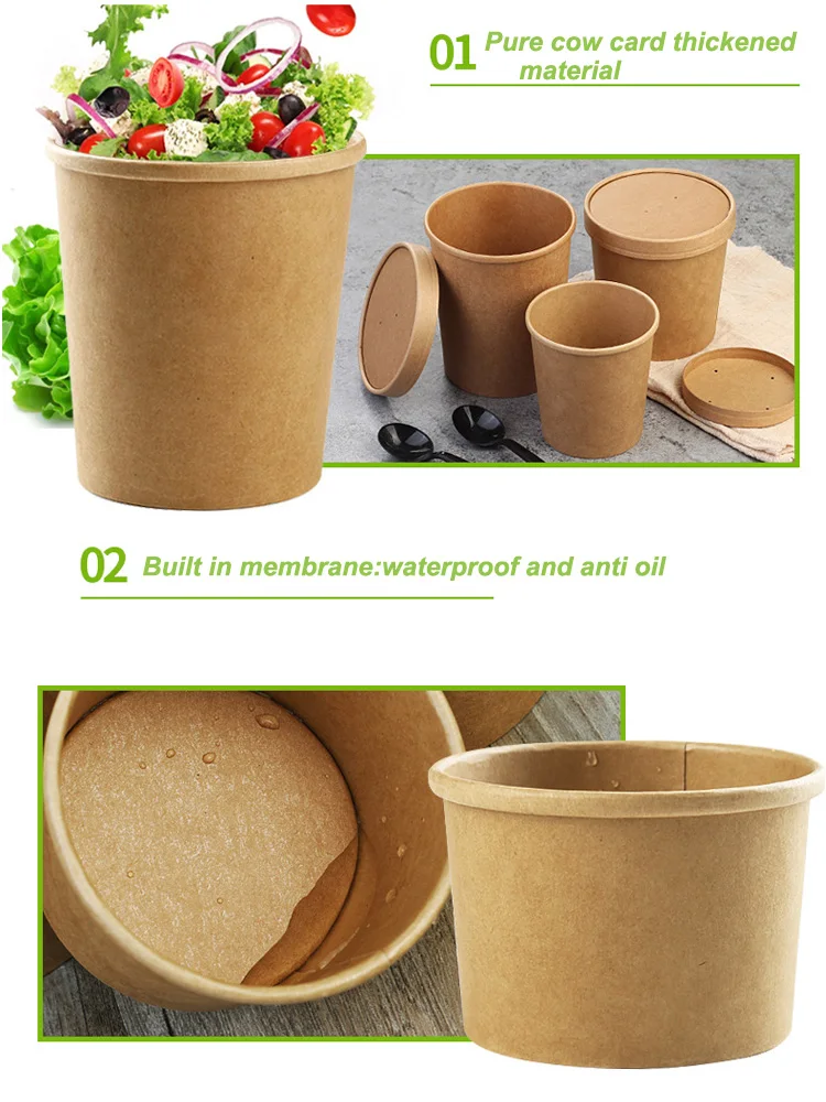 Printed Logo 8oz 12oz 16oz Takeaway Packaging Kraft Paper Soup Cup Bowl ...