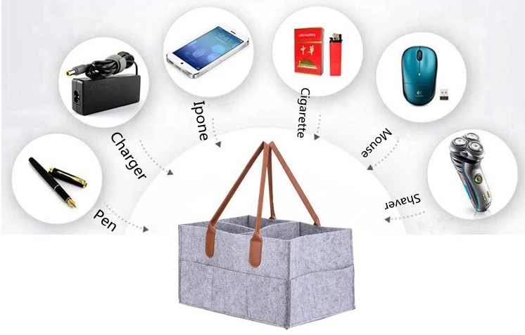 Felt Material Baby Diaper Fashion Custom Multi-Functional Toiletries Finishing Felt Tote Handbag For Wholesale