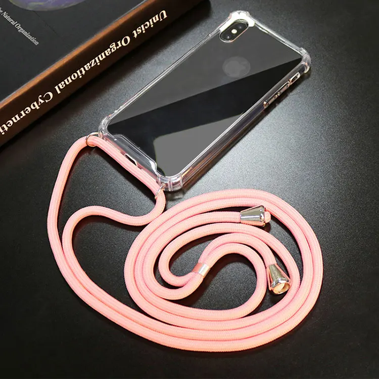 For Iphone Cross Body Chain Necklace Band Rope Clear Transparent Shockproof Phone Case With Cord