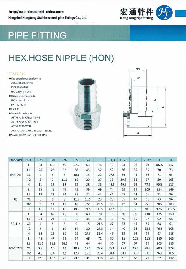 Stainless Steel Pipe Fittings/ss 304 316 Male Hose Nipple Pipe Fitting