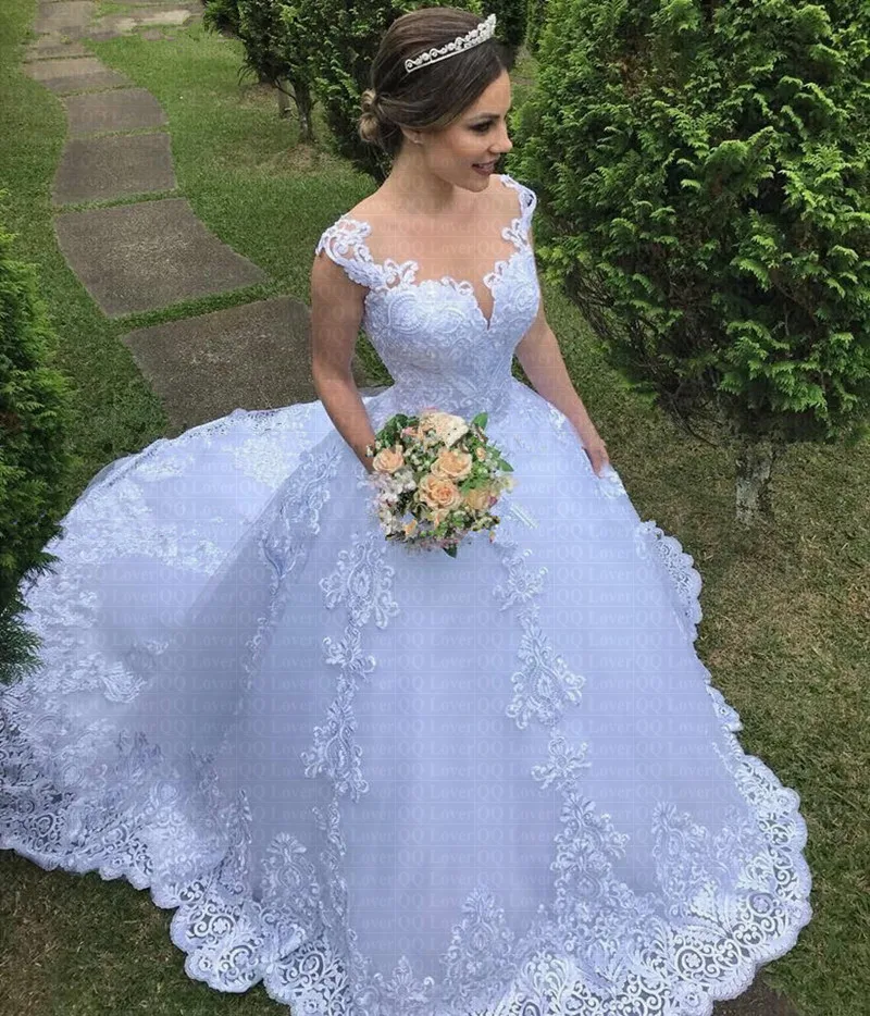 fa136 barato ilusão vestido de noiva o-pescoço bola vestido princesa de  casamento apliques luxo noiva vestido sexy roupão