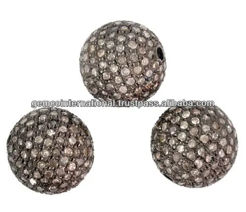 4 925 Silver Real Natural Diamond Pave Spacer Beads 4mm Ball Finding FI-1098