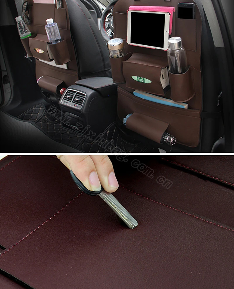 Pu Leather Hanging Travel Car Backseat Storage Organizer With Ipad Holder And Tissue Box Buy