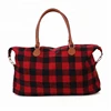 Wholesale Monogrammed Fashionable Grid Bag Popular Buffalo Plaid Weekender Bag Red Buffalo Duffle
