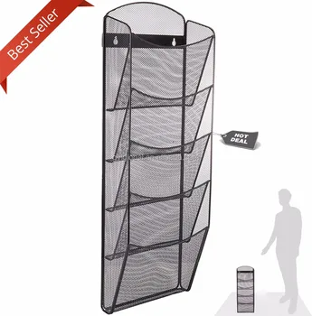 Mesh 5 Slot Wall Mounted Magazine Rack Holder Onyx Steel Mesh 5 Slot Wall Mounted Magazine Rack Holder Onyx Steel Display