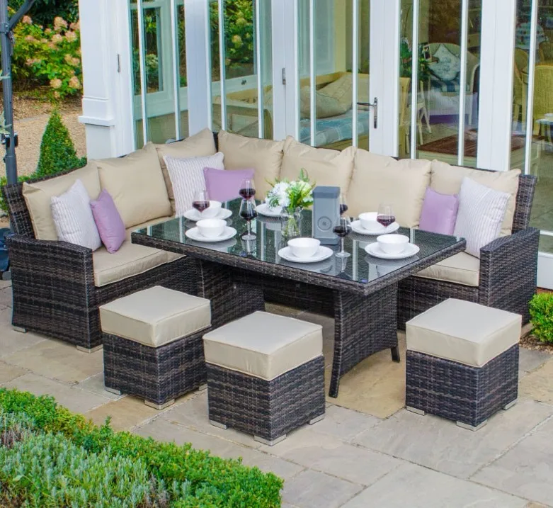 9 Seater Papaver Range Rattan Garden Furniture Corner Sofa And Dining Set Grey Buy Rattan