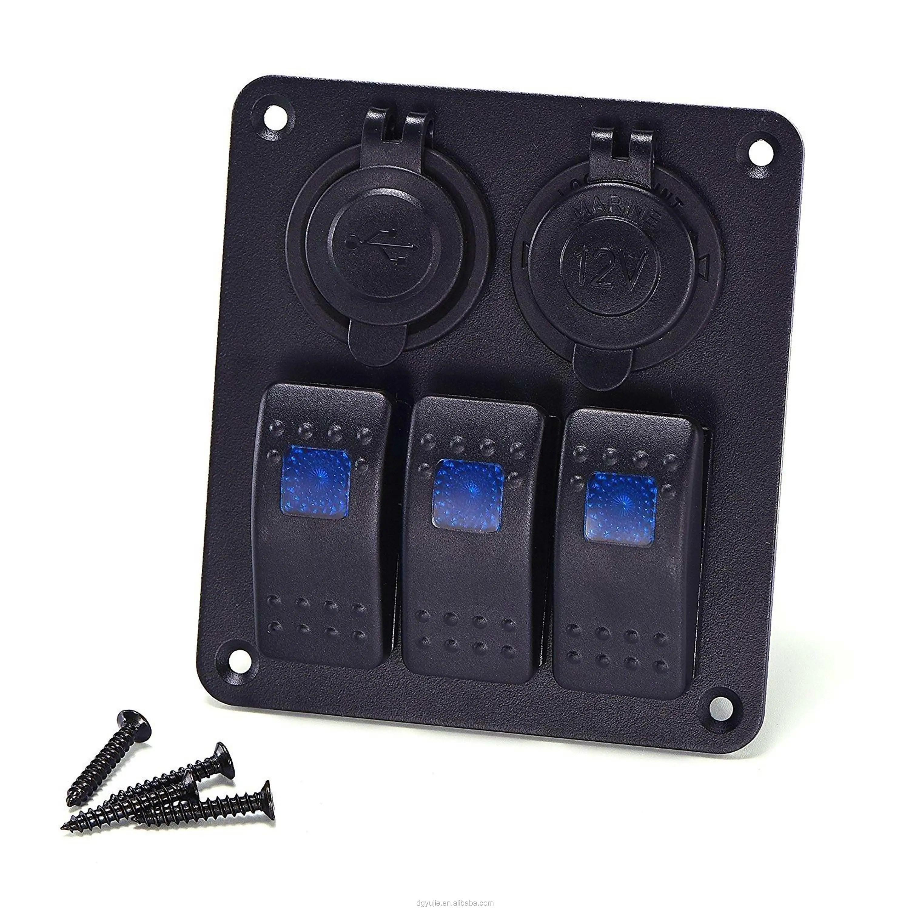 3 Pin 3 Gang Rocker Switch Panel With Power Socket 3.1a Dual Usb For ...