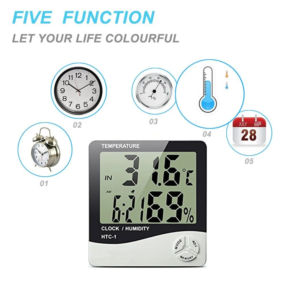 Office Baby Room Used Wall Mounted Clock Digital Thermometer Hygrometer
