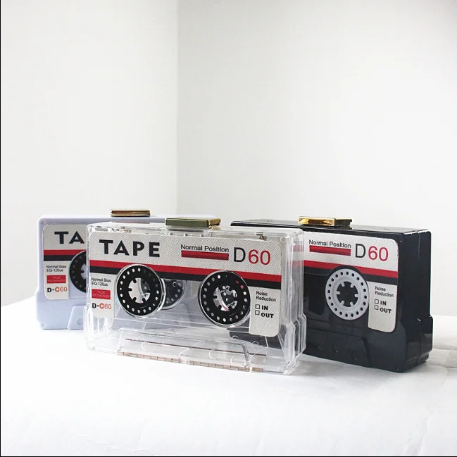
Fashion Popular messenger bags retro acrylic personality clutch bag tape cassette handbag party bags 