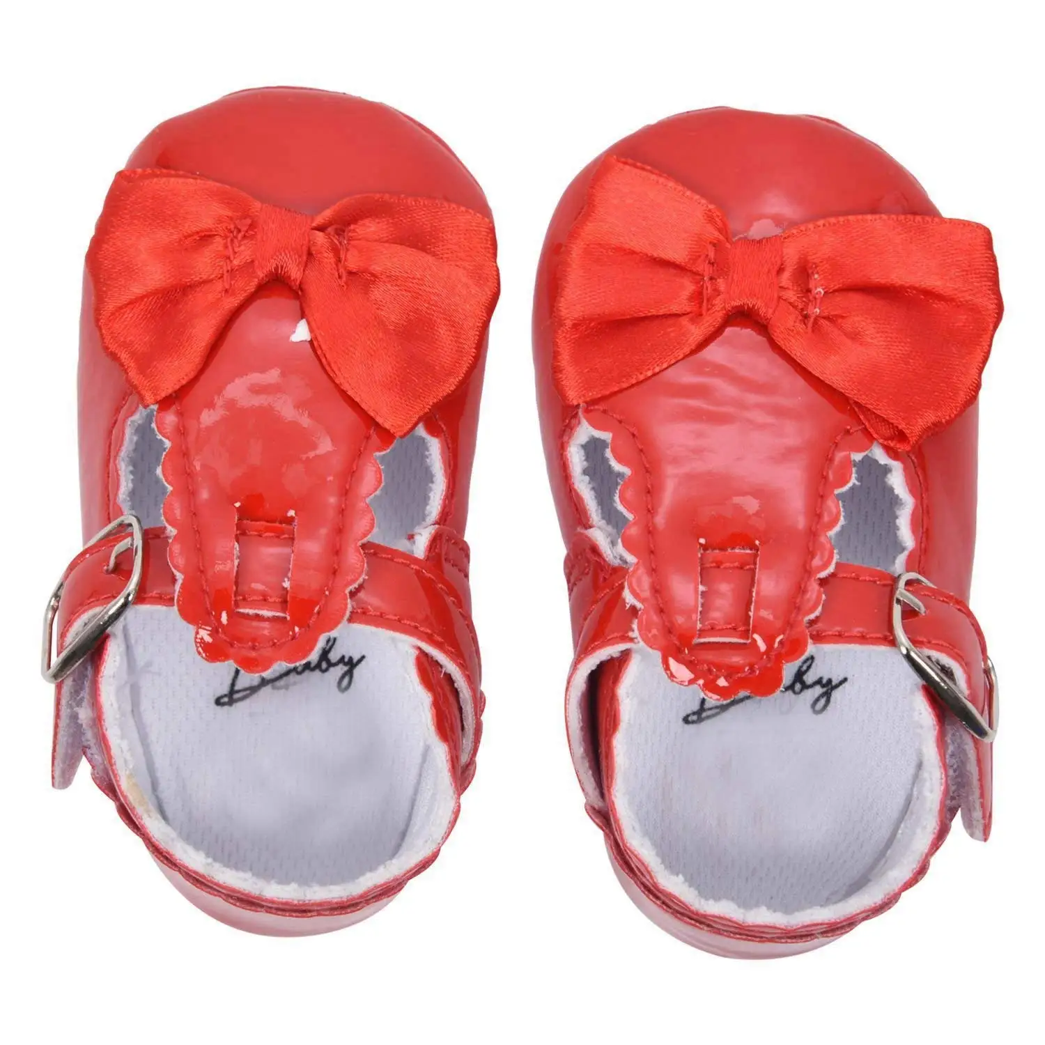 SODIAL(R) Newborn Baby Girl Bow Anti-slip Crib Shoes Soft Sole Sneakers Prewalker 0-6M Red S