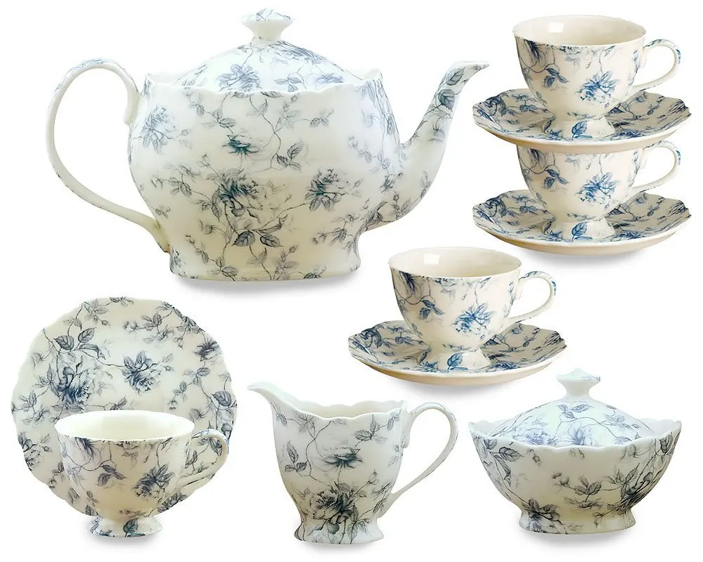 Gracie China by Coastline Imports Shabby Rose Green 11-Piece Tea Set