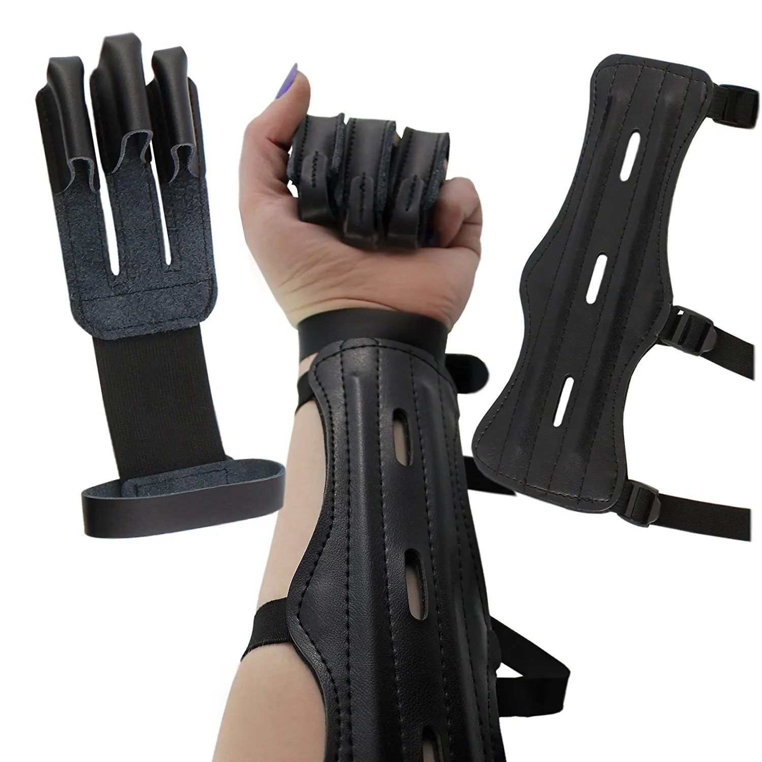 Archery Leather Hand Guard 3 Finger Archery Protective Glove for Shooting Hunting Brown