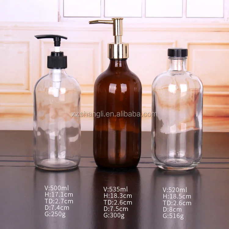 Cheap Hot Sale Round 500ml 17oz Glass Hand Soap Bottles With Pump