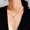 Promotional Wholesale Women Fashion Necklaces Jewelry Simple Charm Chain Long Crystal Multi Layered Gold Necklace
