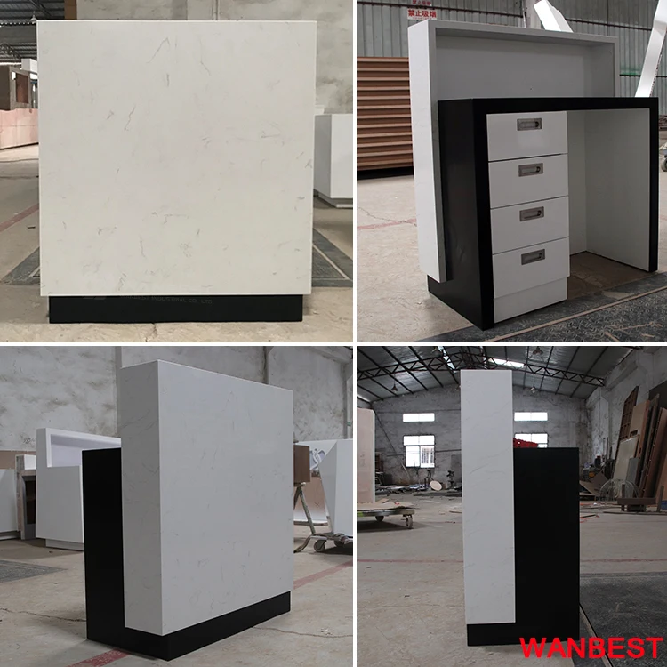 Luxury Artificial Marble Lighted White Restaurant Nail Salon Spa Reception Desk Cashier Counter