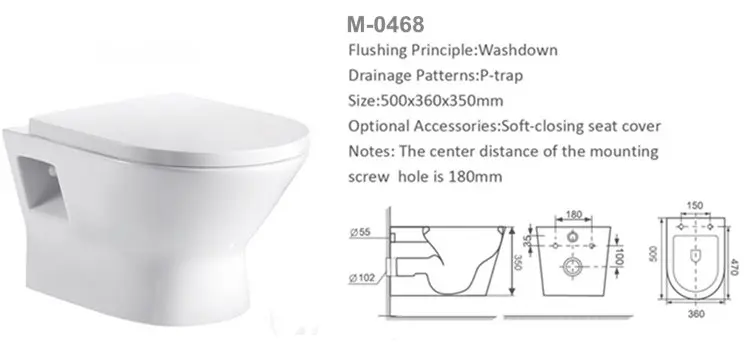White handy lavatory toilet wall hung bowl