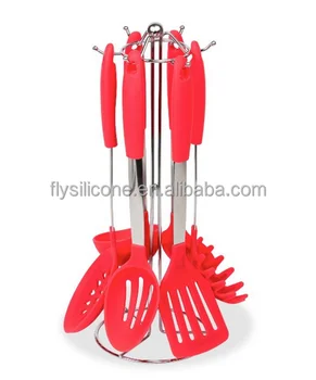 red silicone kitchen utensils set