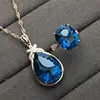 fine jewellery factory wholesale classic luxury natural blue topaz 18k gold diamond gemstone jewelry set for women engagement