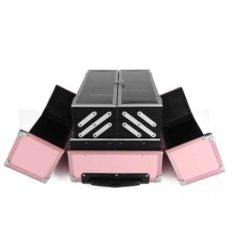 pink rolling makeup case