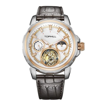 luxury men tourbillon mechanical genuine alligator leather watch
