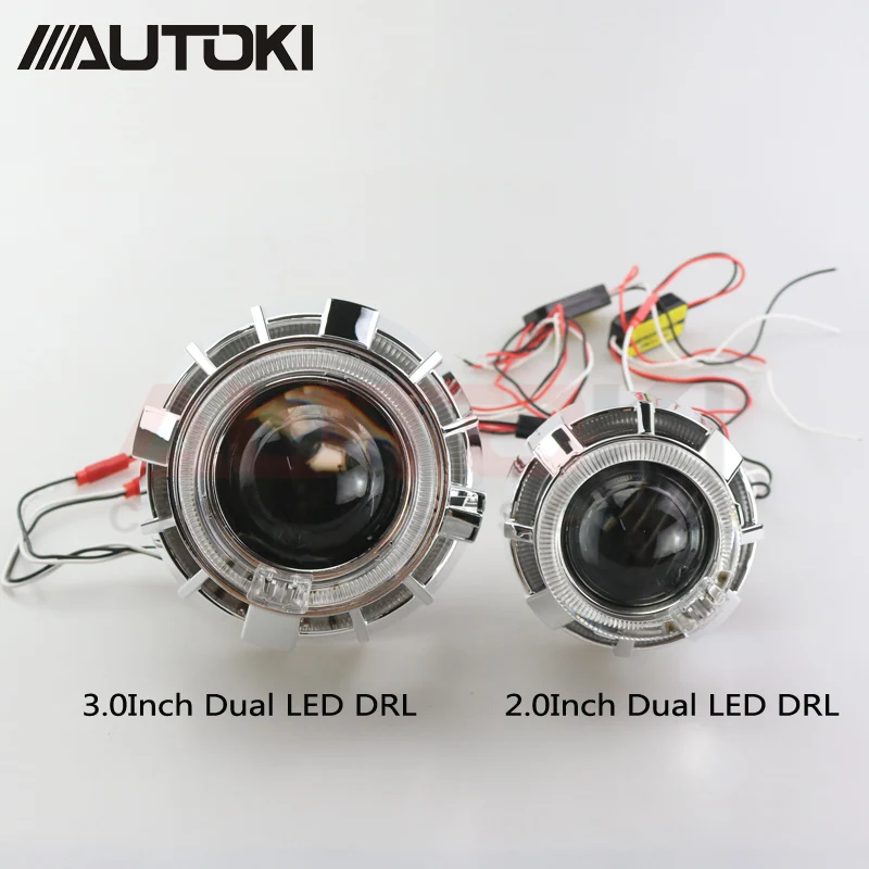Autoki Dual Led Angel Eyes Projector Lens Usd H1 Bulb Hid Bixenon Car