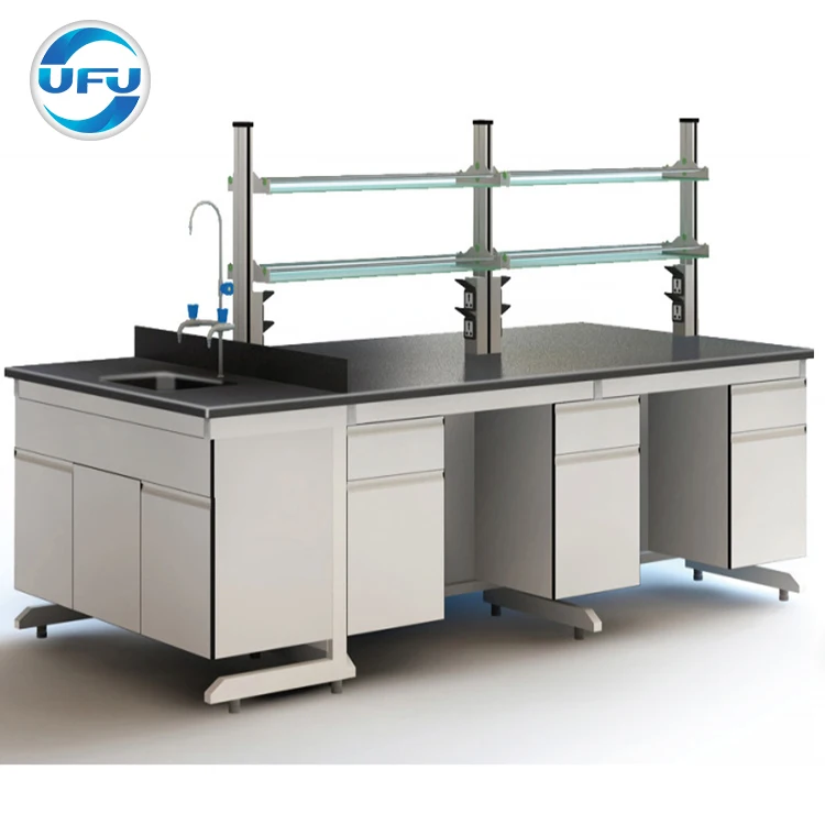 High Quality Laboratory Island Workbench With Hanging Cabinets And ...