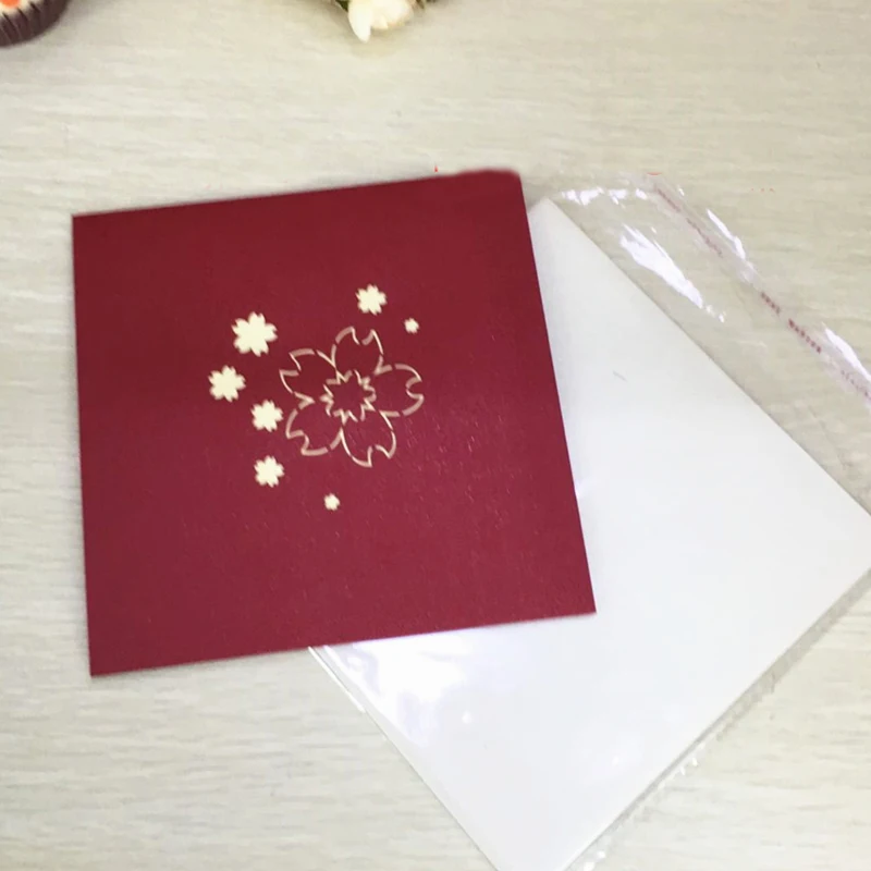 1pcs Laser Cut Kirigami 3D Pop UP Greeting & Gift Cards Gorgeous Cherry Blossoms Handmade Creative Thank You Cards Teachers' Day