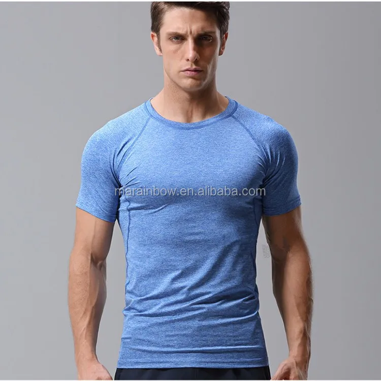 Heather Polyester Spandex Mens Short Sleeve Gym T Shirt Tapered Sports ...