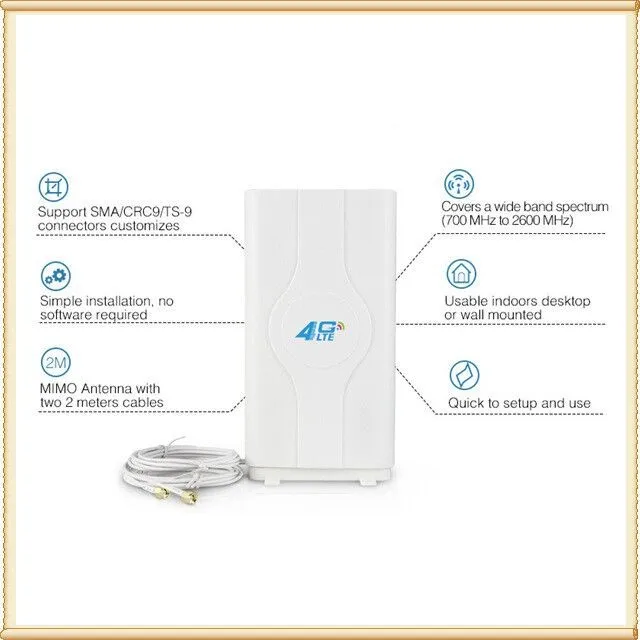 49DBI Blazing Fast 3G 4G LTE MIMO Indoor Antenna Two SMA Interface 2m Cable GAIN