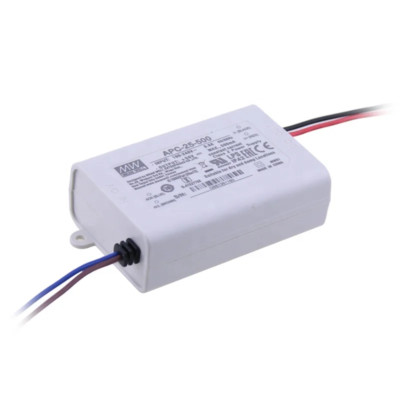 Input 90~264VAC 127~370VDC. Output 35W 15-50V 700mA CC LED PS Mean Well APC-35-700 LED Power Supplies