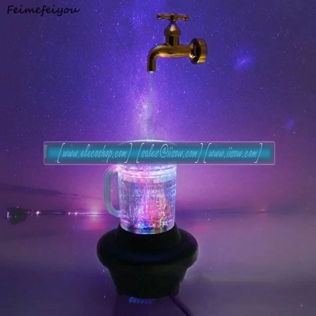 LED Magic Faucet Mug Color Nightlight Water Floating Fountain Faucet Tap Light 