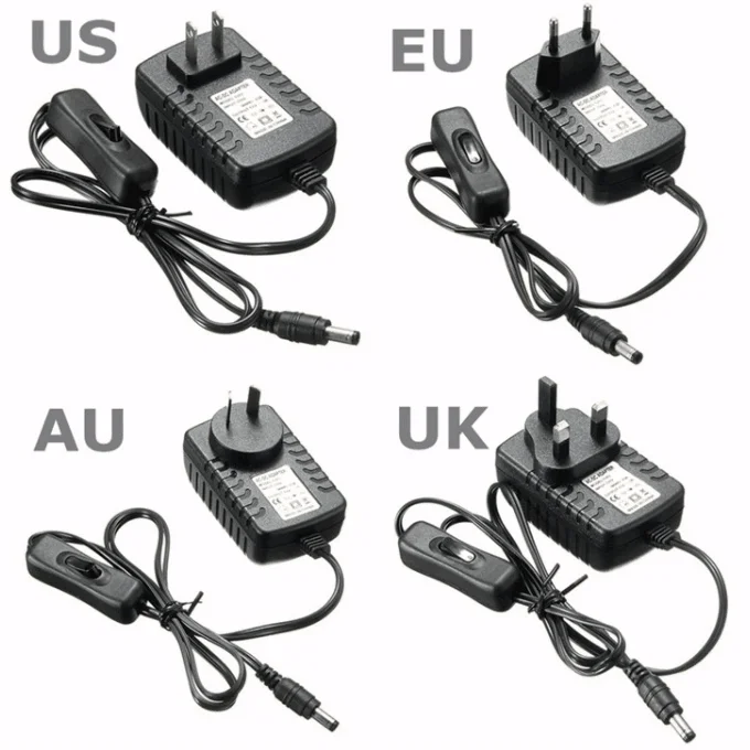 Power Supply 12v 2a Us Eu Uk Plug Dc Power Adapter With Inline On Off
