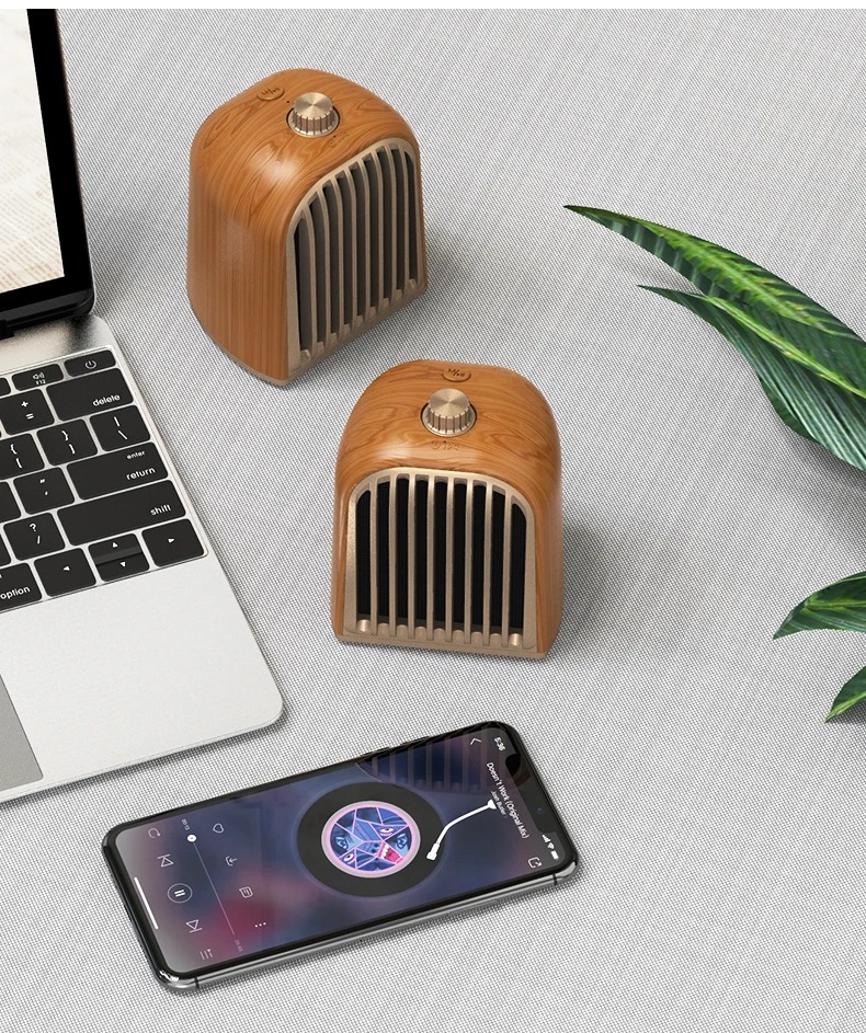 OneDer V8 V5.0 Bluetooth (TWS) with Magnetic Function Speaker Dual Wooden Wireless Speaker with Shoulder Strap - ANKUX.COM