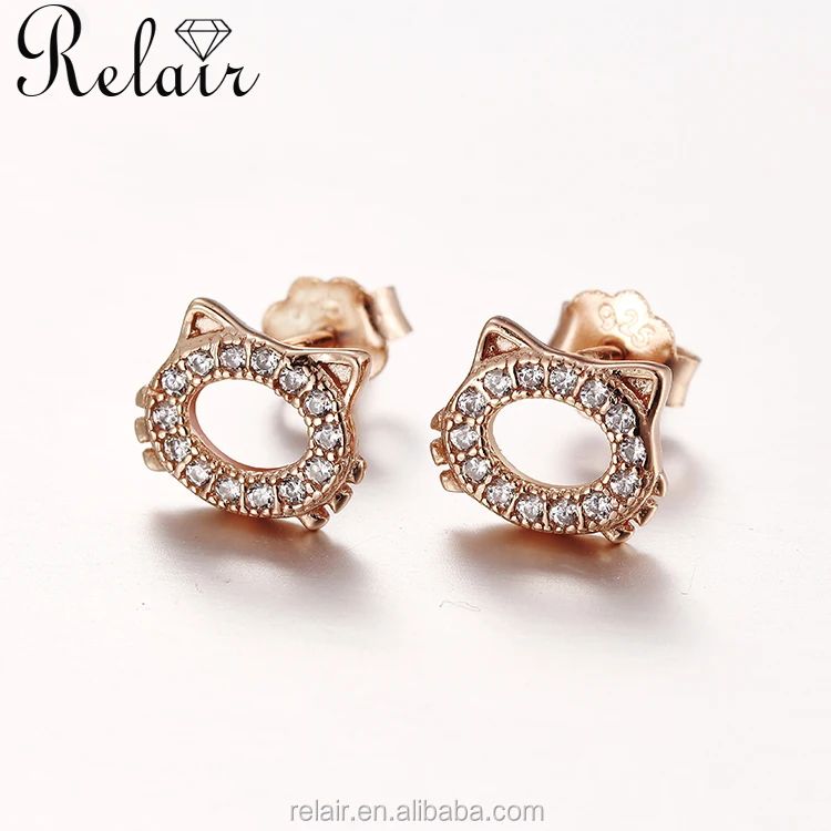 Indah Desain Lucu Hewan Halo Kartun Kucing Anting Anting Rose Gold