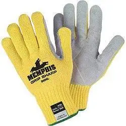 Memphis Glove X-Large Yellow Grip Sharp 7 gauge Leather High Comfort Level Cut Resistant Gloves With Knit Wrist, Cotton Lined, Leather Coating And Kevlar Brand Fiber Shell - 1 PR