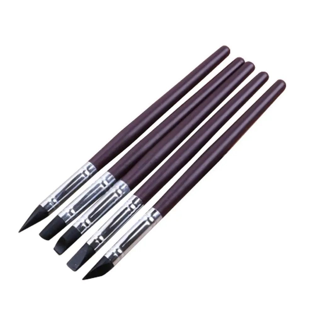 Black Wooden Handle Clay Sculpting Tools Soft Silicone Tips for Shaping Modeling Wipe Out Durable Metal Casings 5pcs Professional Silicone Rubber Tip Paint Pens Brushes