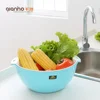 China kitchen vegetable fruit basket green blue pink plastic bucket strainer with handle