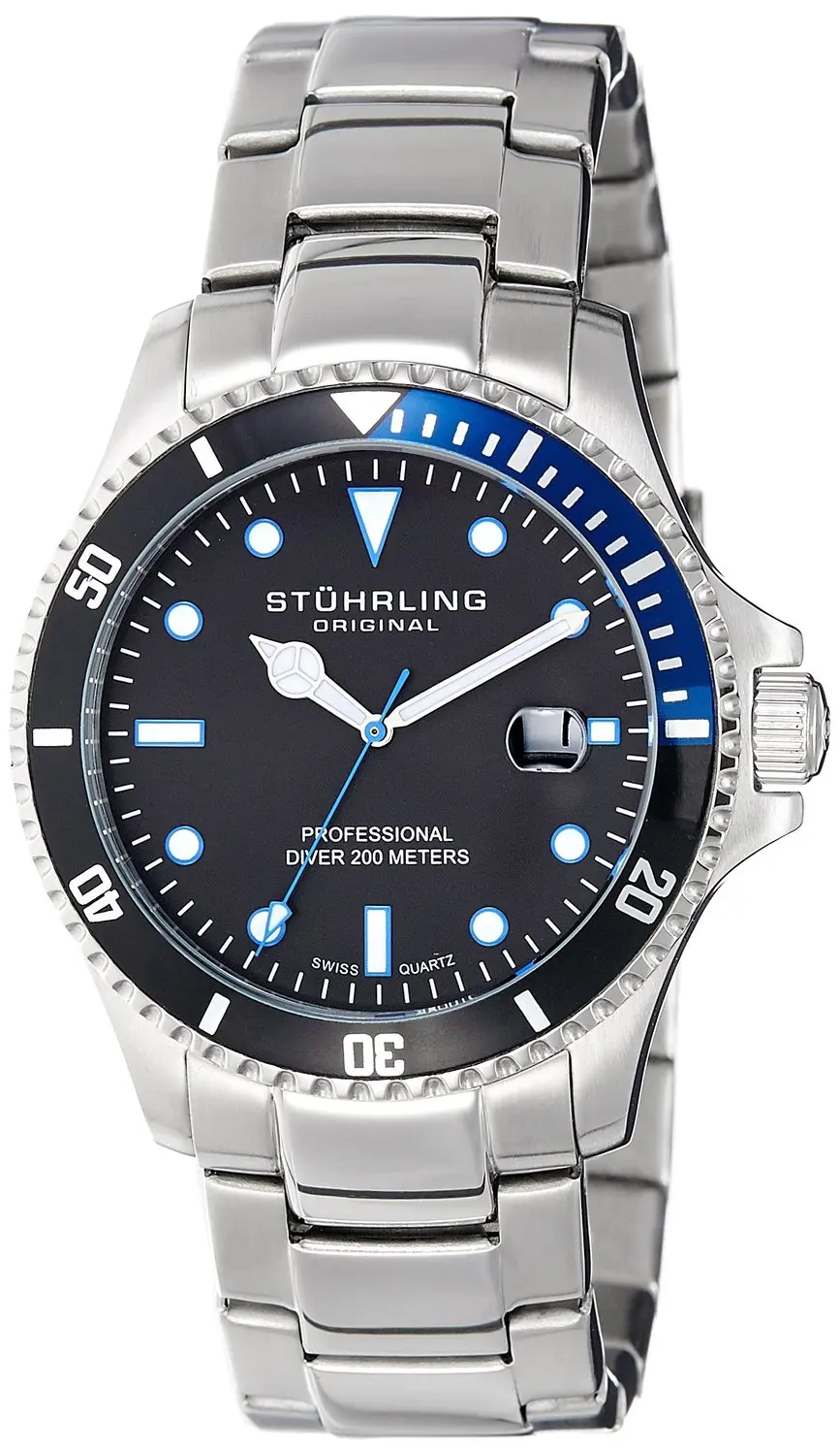 Buy Stuhrling Original Mens 326B.331151 Aquadiver Regatta Elite Swiss Quartz Diver Date Watch in