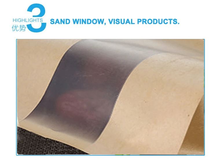 Biodegradable kraft paper bags brown standing waterproof with Windows