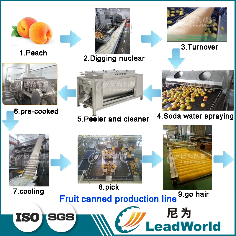 Washing peeling cutting sorting filling canned fruit processing machine production line