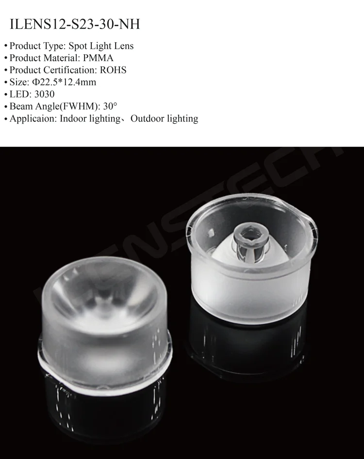 30 degree led spotlight lens diffuser PMMA LED lens smd 3030 optical ...