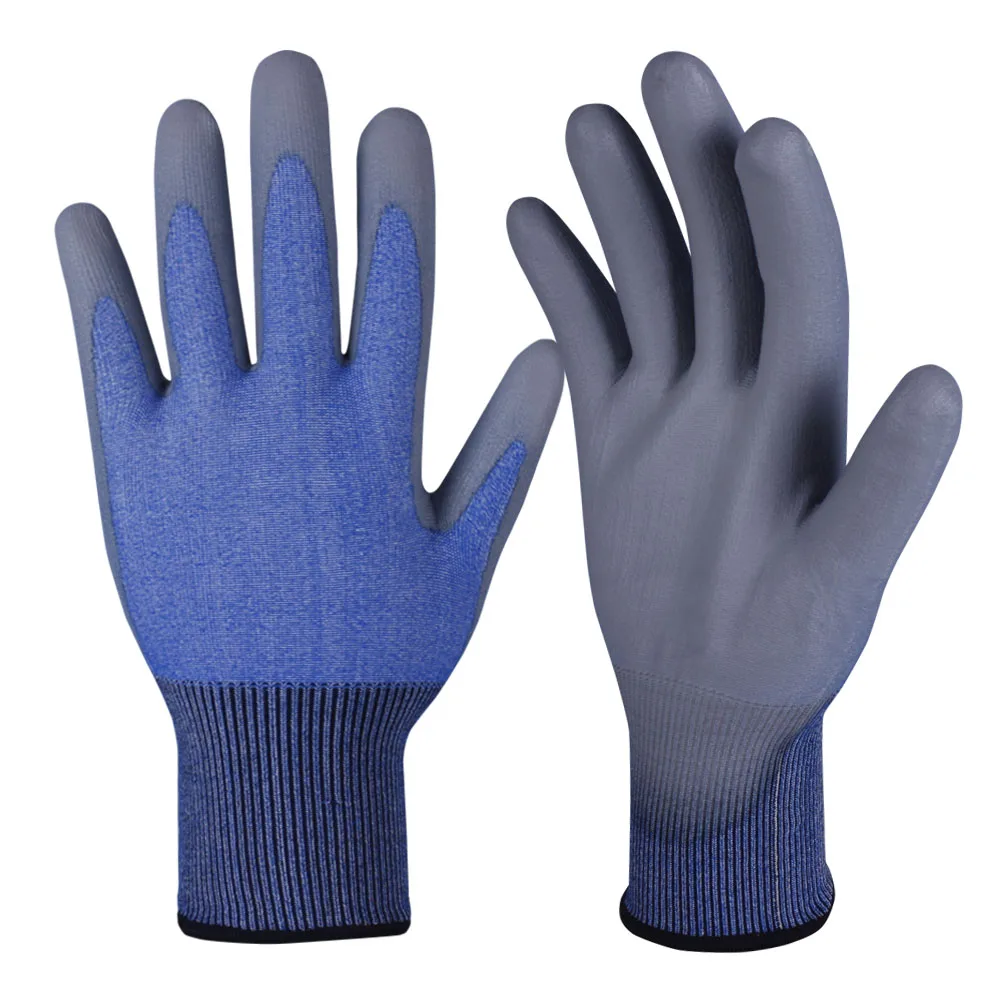 Best 18g Blue Hppe Cut Resistant Safety Work Gloves With Gray Pu Coated ...